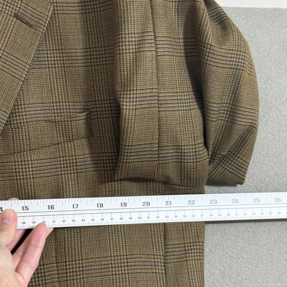 Lauren Ralph Lauren 100% Wool Glen Plaid‎ Blazer Brown Sport Coat Canada Made *